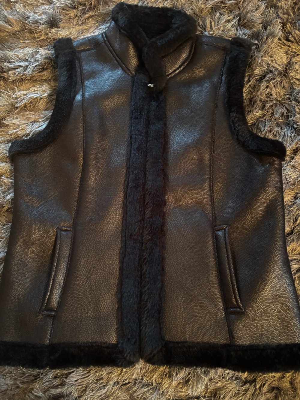 Jaclyn Smith Black Faux-Shearling Trim Vest